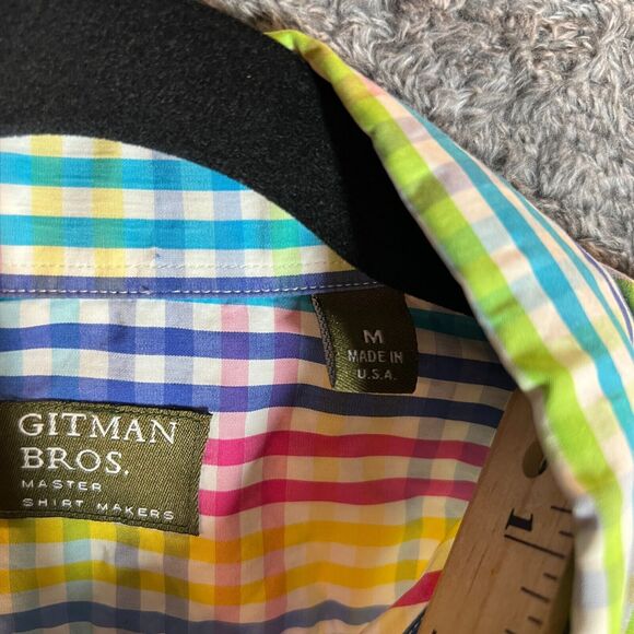 Gitman Bros Shirt Mens Medium Colorful Check Loud Formal Easter Longsleeve - Picture 4 of 7